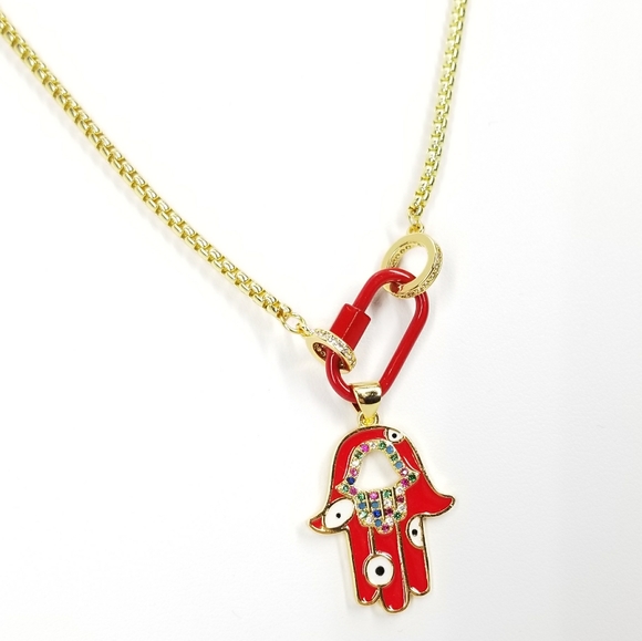 SueSue Jewelry - NEW Enamel Hamsa Evil Eye Carabiner 18K Gold NWT